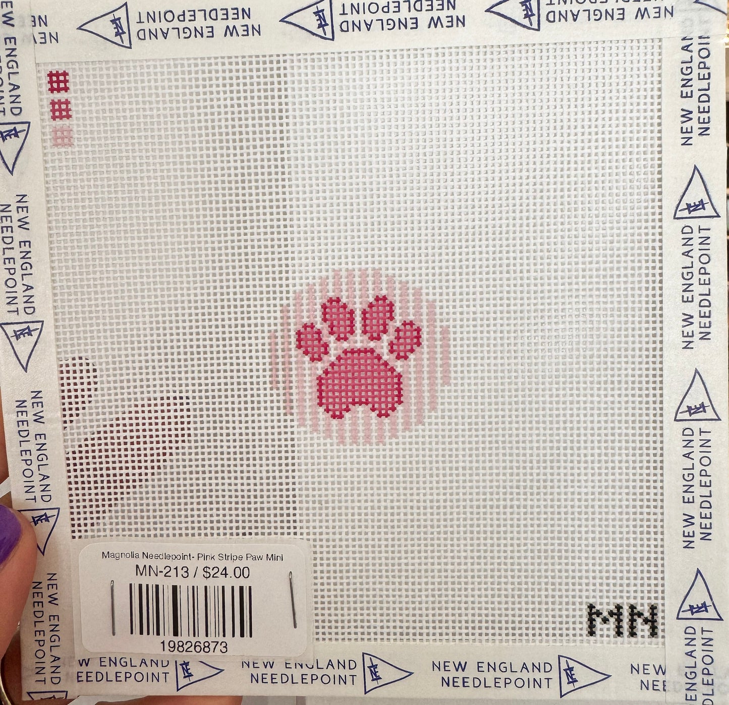 Magnolia Needlepoint- Pink Stripe Paw Mini