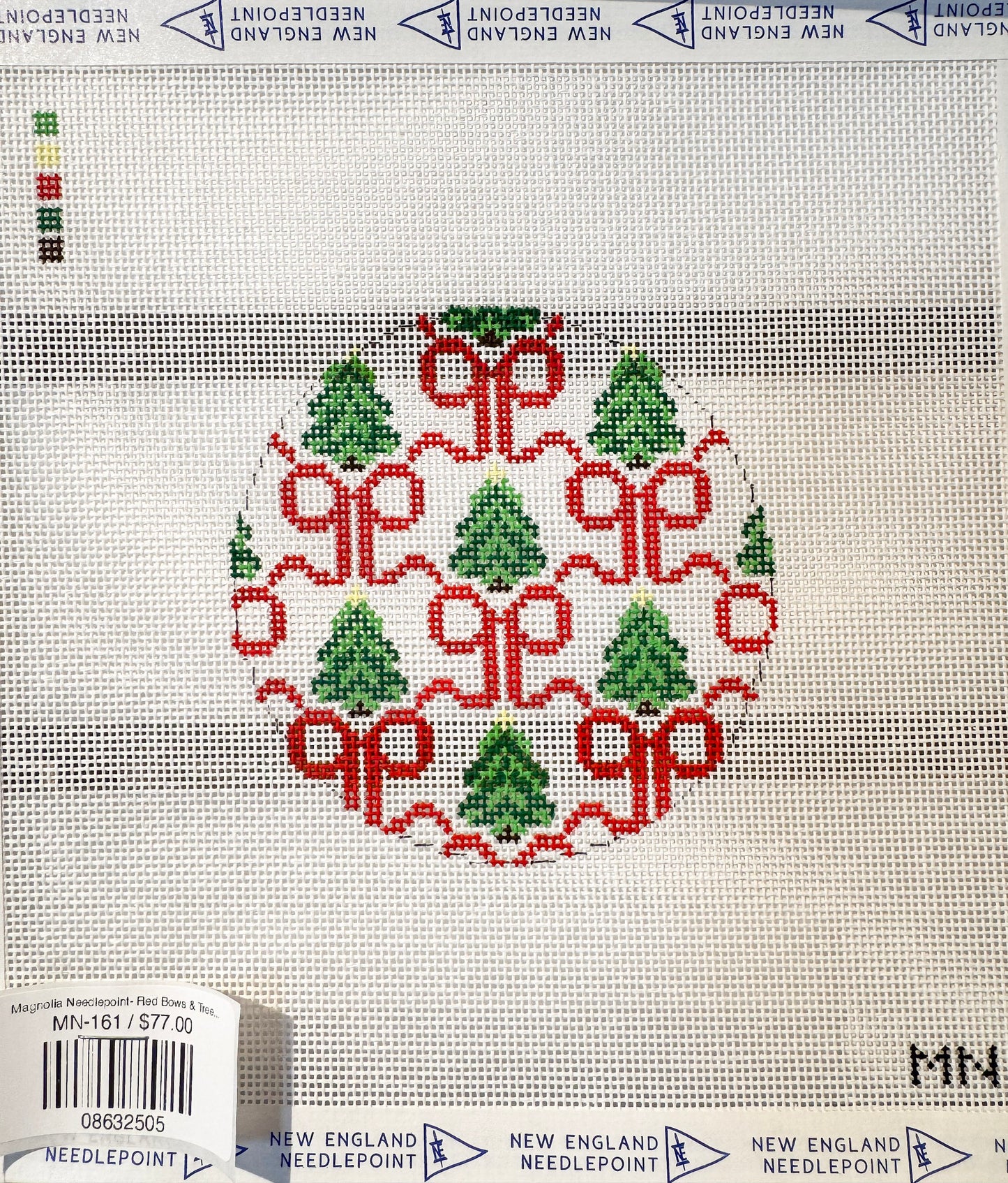 Magnolia Needlepoint- Red Bows & Trees Ornament