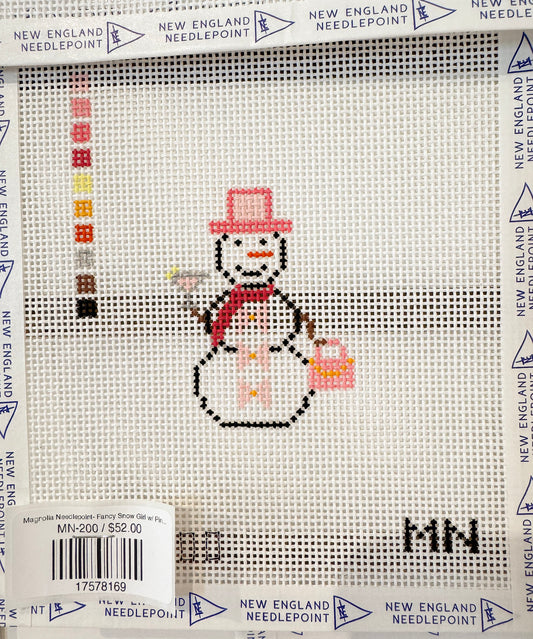 Magnolia Needlepoint- Fancy Snow Girl w/ Pink Bag & Cosmo